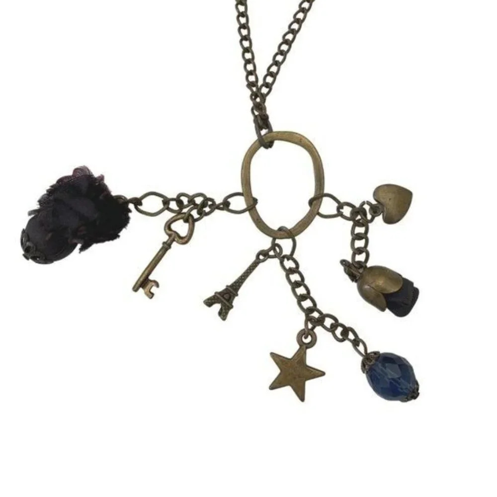 Handcrafted Long Brass Chain Charm Necklace